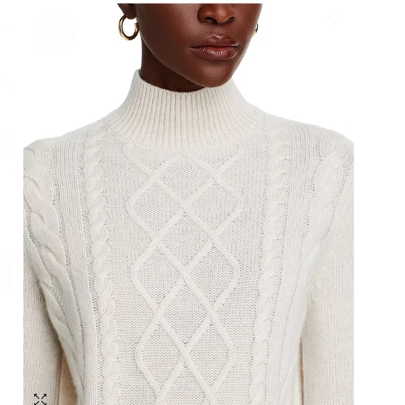 Luxurious 100% Cashmere Mock Neck Cable Cashmere Sweater By Aqua in Oatmeal - Picture 4 of 8